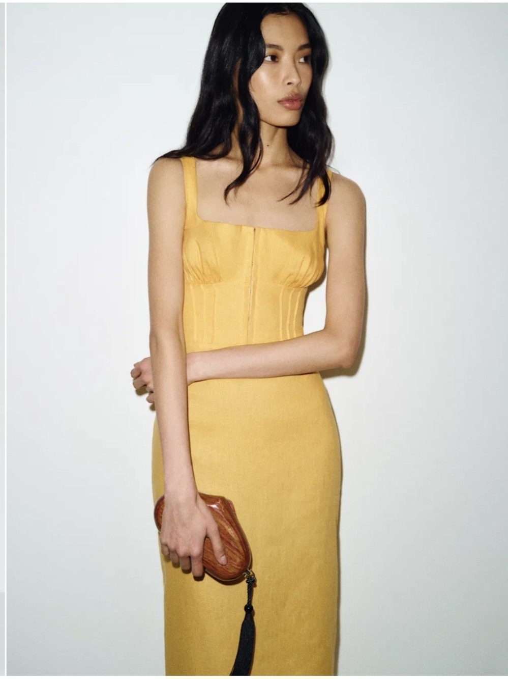 Reformation Lisa Linen Maxi Dress Yellow Maize Corset Bustier Bodice
